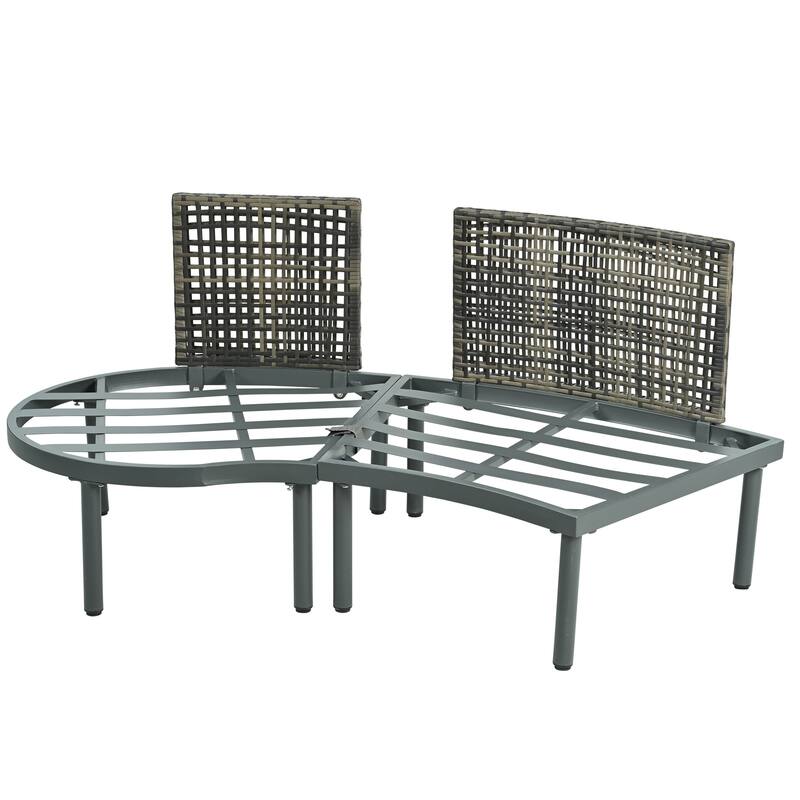 8-Piece Patio Sofa Furniture Set, Half Moon Sectional Sofa with 2 High-Low Coffee Tables, 6 Pillows & Cushions