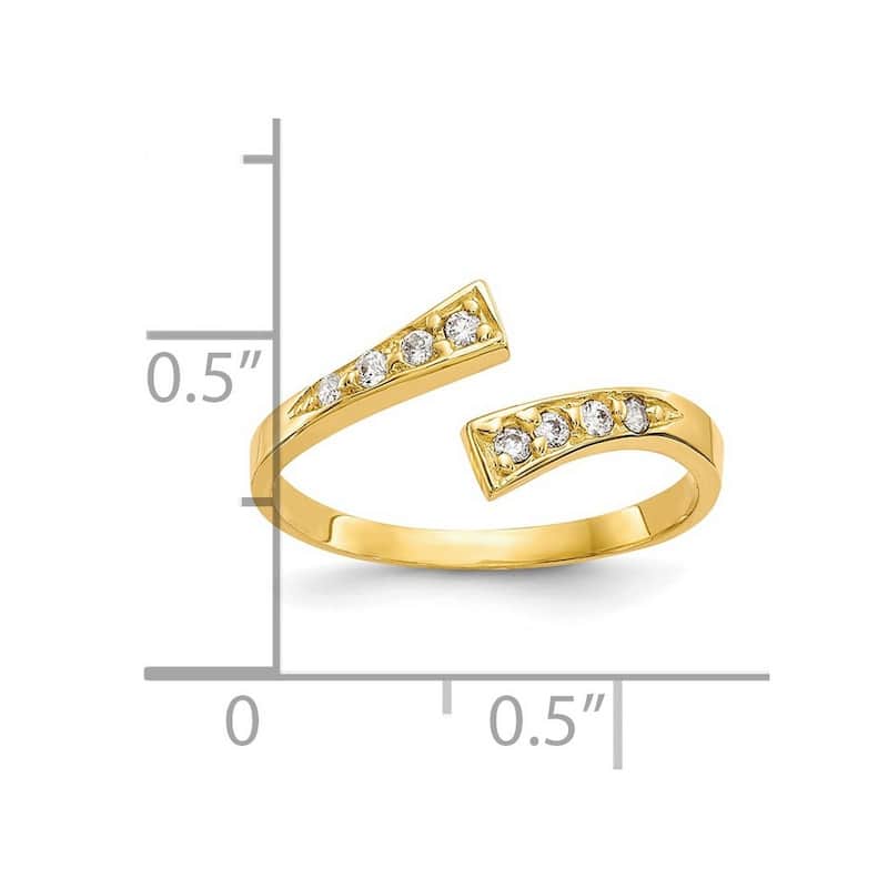 Curata 10 karat Yellow Gold CZ Simulated Diamond Bypass Adjustable Toe Ring (4mm)
