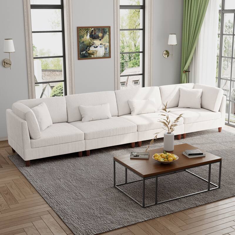 Modern Modular Corduroy Sectional Sofa with Ottoman