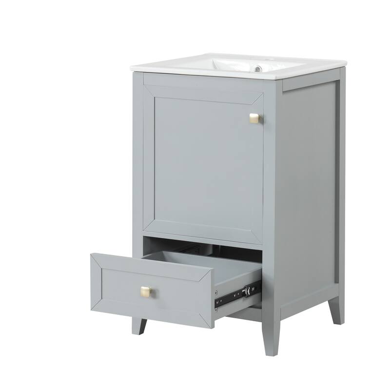 Roomfitters 20" Bathroom Vanity with Sink, Soft-Close Cabinet with Door Rack & Bottom Drawer