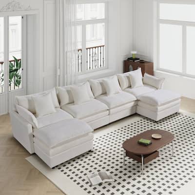 142.52" U-Shaped 6-Seat Sectional Sofa with Convertible Chaise and Ottomans, Spacious Cloud Couch