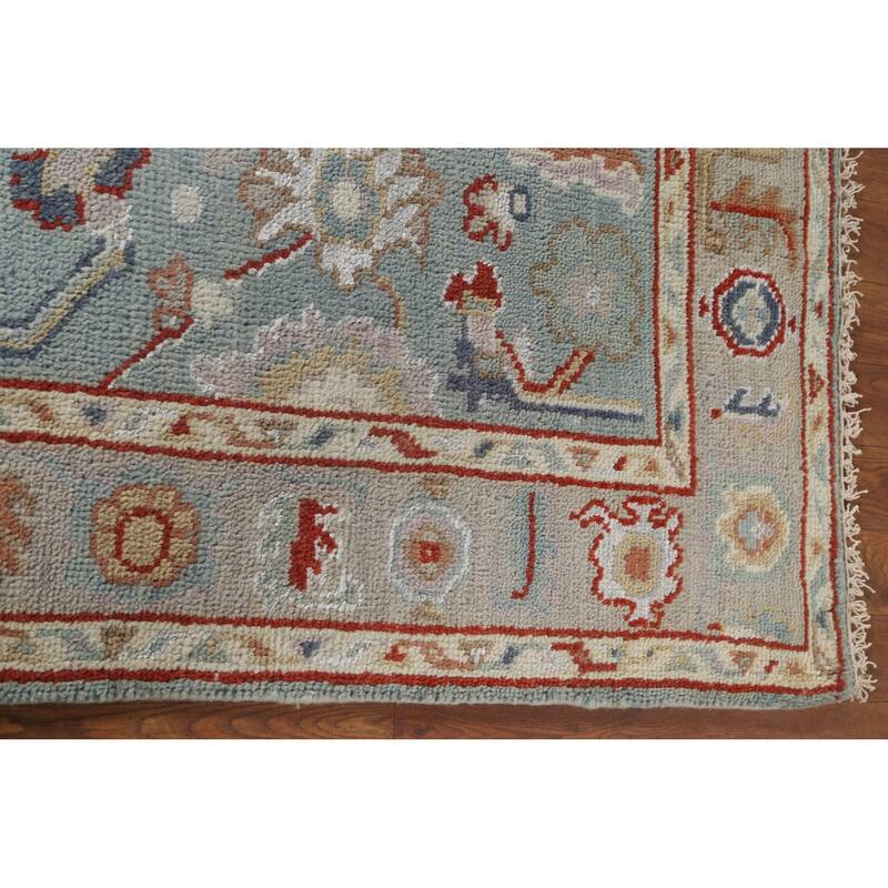 Light Blue Oushak Style Area Rug Hand-Knotted Wool Carpet - 4'2"x 5'11"