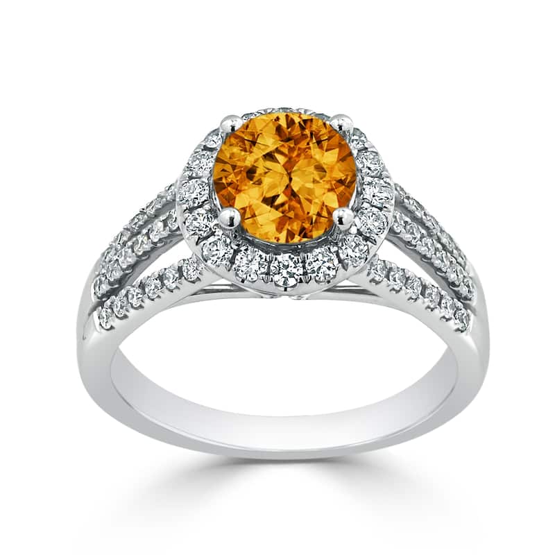Auriya Modern 1 3/8ct Citrine and Halo Diamond Engagement Ring 1/2cttw 14k Gold