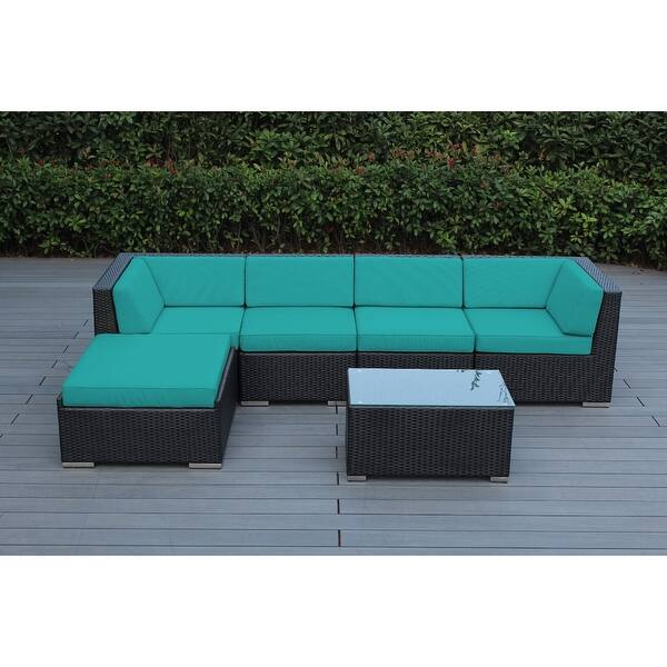 Shop Ohana Outdoor Patio 6 Piece Black Wicker Sofa Sectional With Cushions Overstock 19459061
