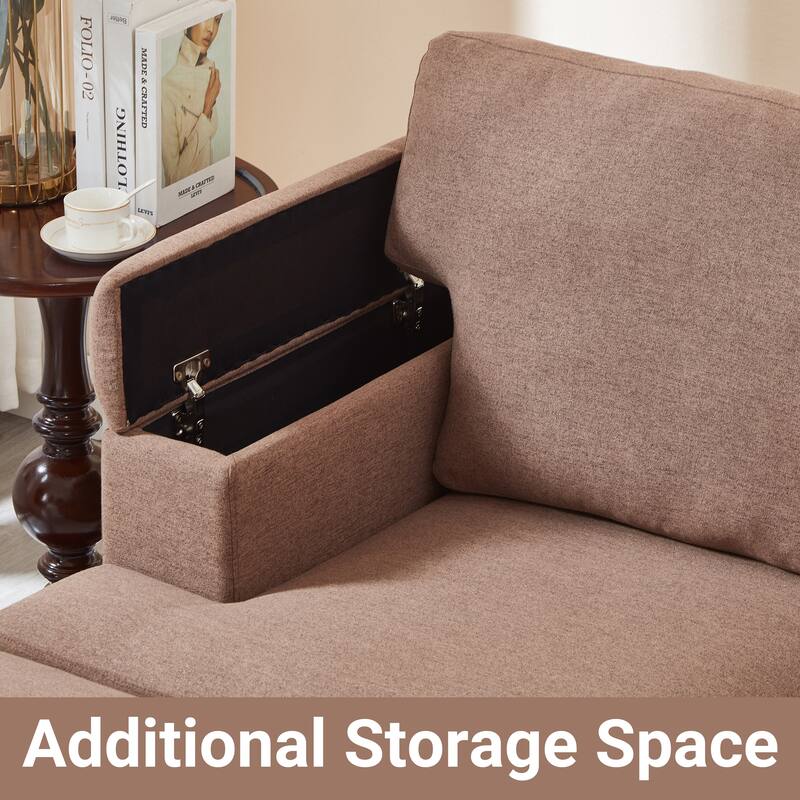 L-shaped Chaise Sectional Sofa with Movable Ottoman, Hidden Storage in Armrests & Seats, Storage Couches with Thick Cushions