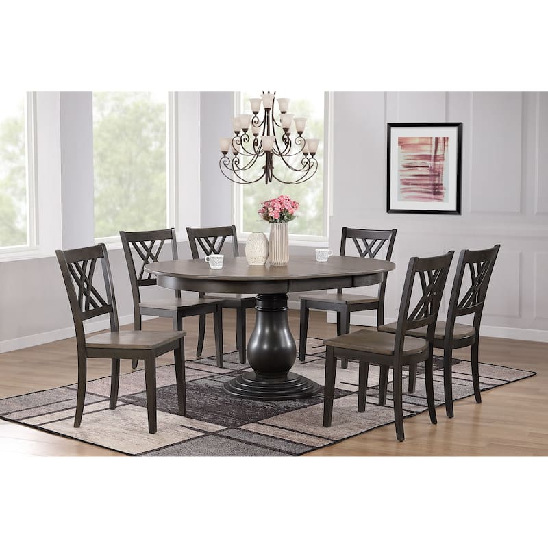 Antiqued Grey Stone Black Stone Double X-Back 7-Piece Bella Dining Set