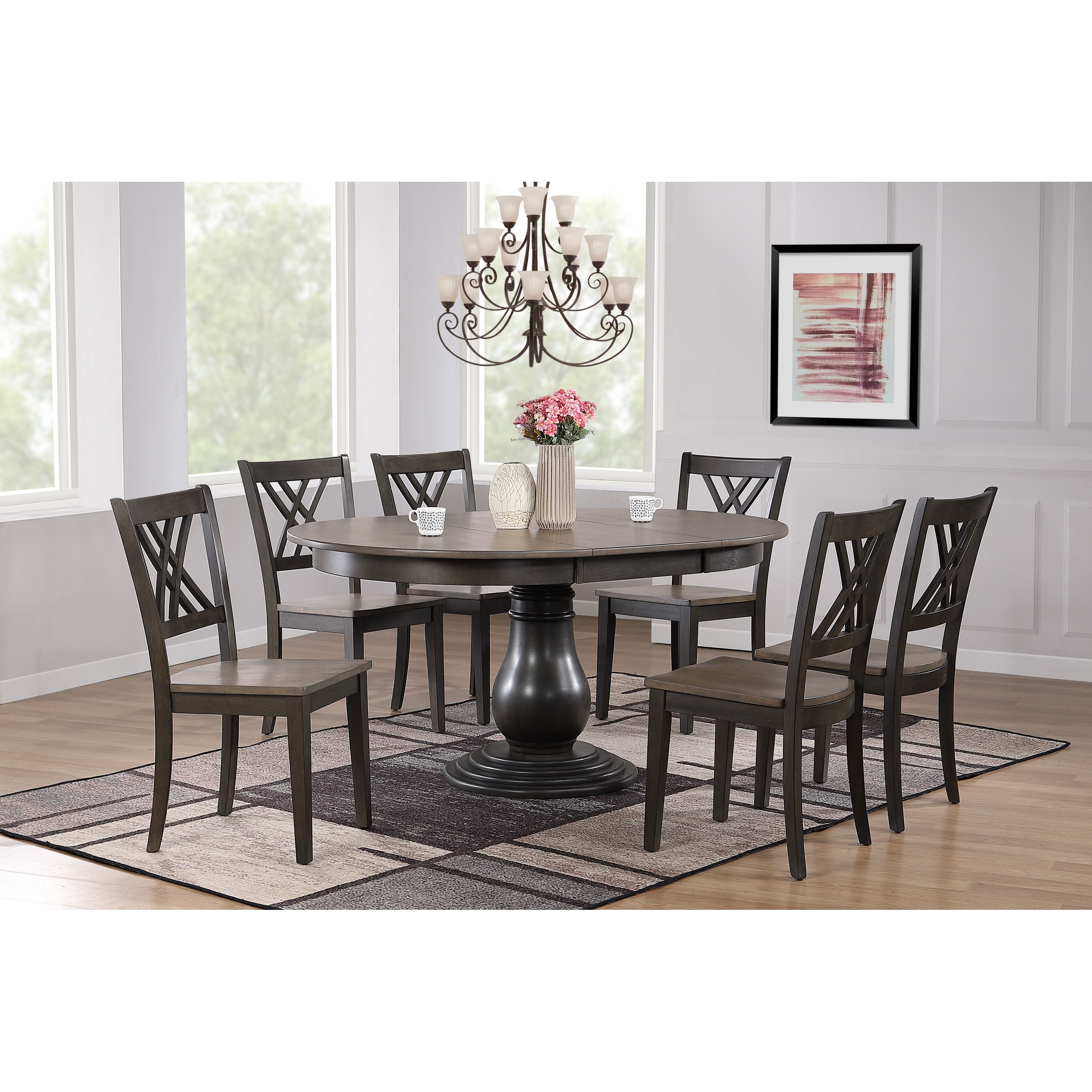 Coastal Haven Collection Antiqued Grey Stone Black Stone Double X-Back 7-Piece Bella Dining Set