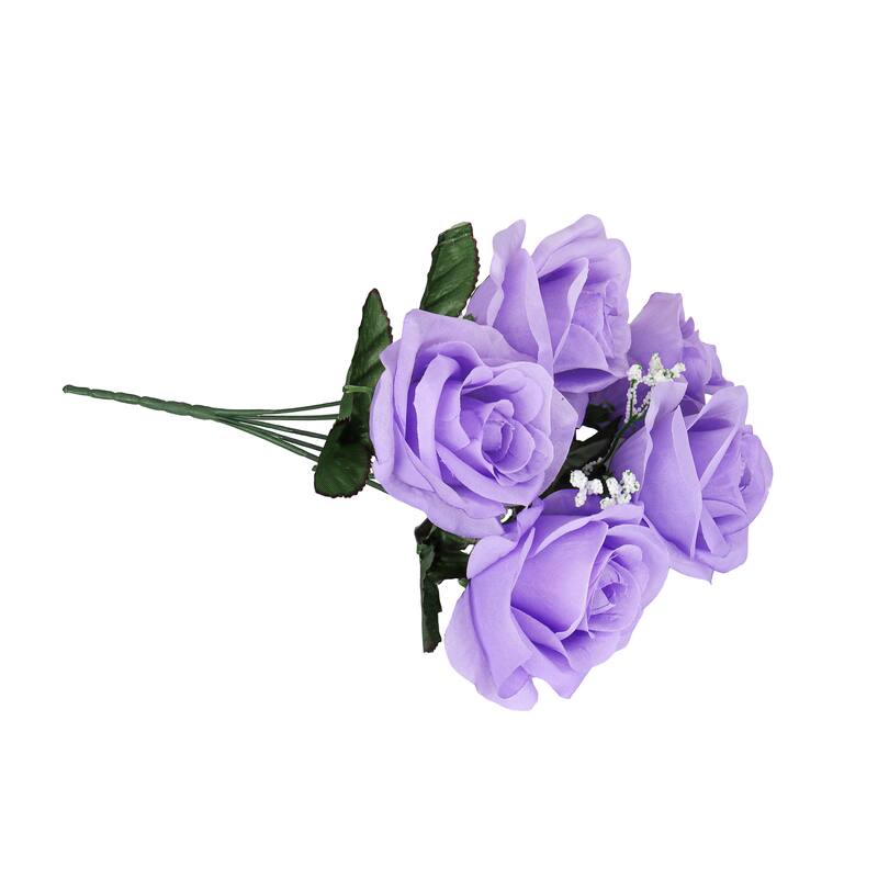 Set of 12 Lavender Artificial Open Rose Flower Stem Bush Bouquet 14in - 14" L x 7" W x 7" DP