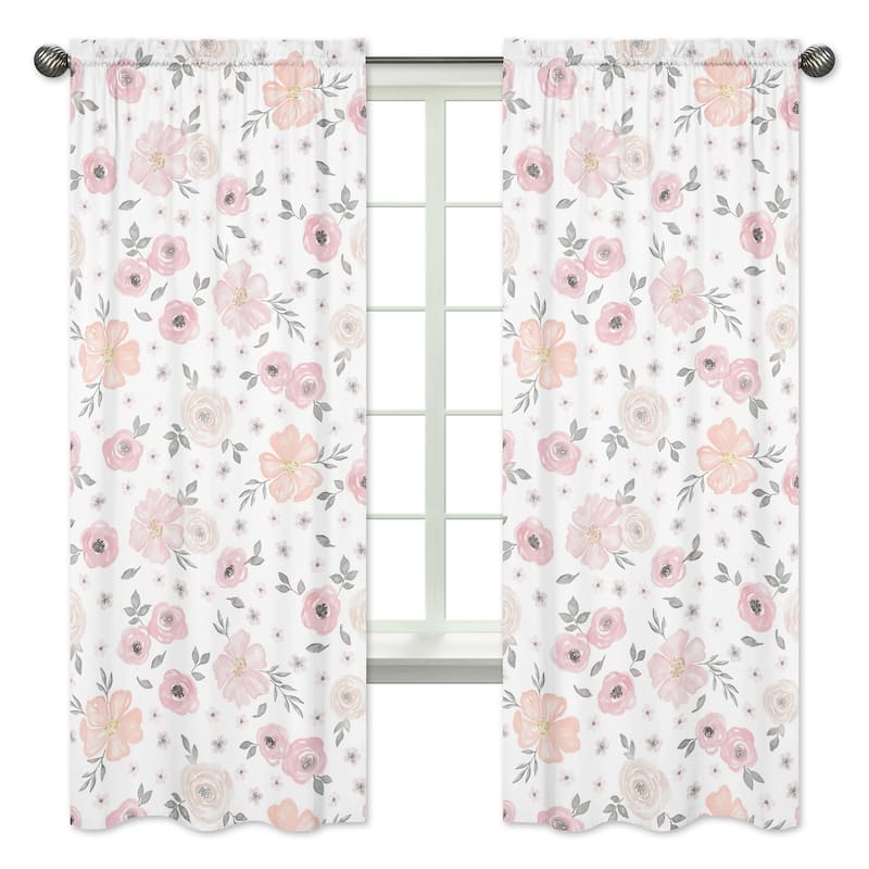 Sweet Jojo Designs Blush Pink, Grey and White Watercolor Floral Collection 84-inch Window Treatment Curtain Panel Pair