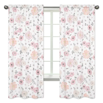 Sweet Jojo Designs Blush Pink, Grey and White Watercolor Floral Collection 84-inch Window Treatment Curtain Panel Pair
