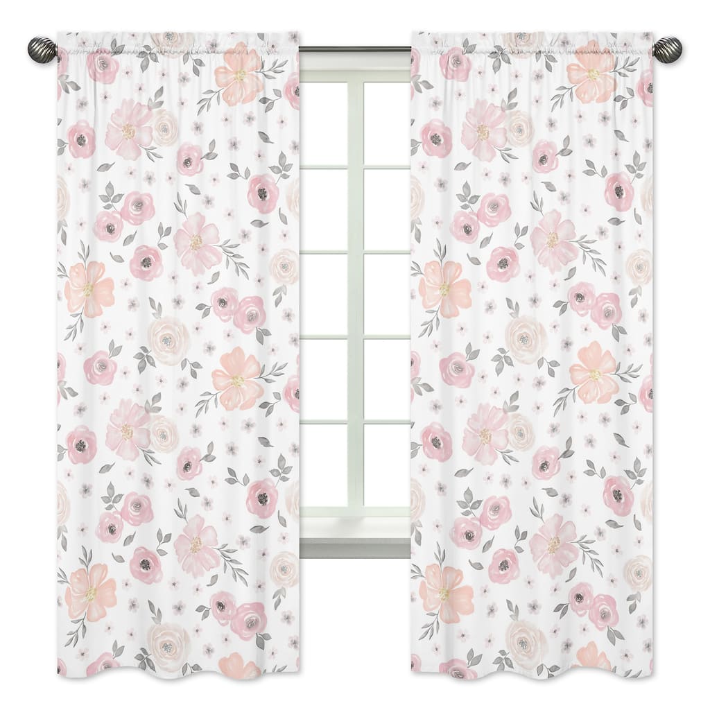 Sweet Jojo Designs Blush Pink, Grey and White Watercolor Floral Collection 84-inch Window Treatment Curtain Panel Pair