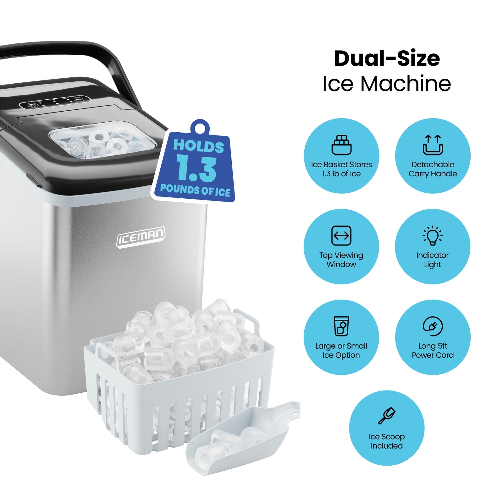 Iceman Dual-Size Ice Machine, 6 Mins per Batch, Two Ice Cube Size