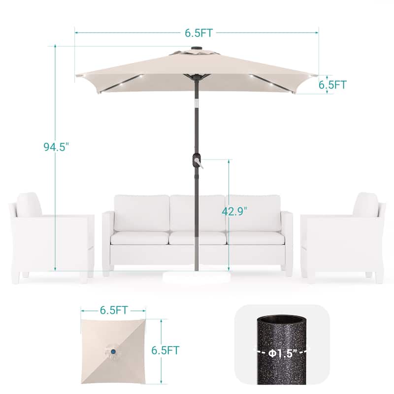 BONOSUKI 6.5x6.5Ft LED Patio Market Umbrella Weather-Resistant Frame