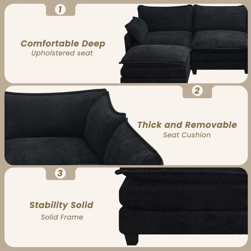 4-Seat Modular L-Shaped Corner Sectional Sofa with Ottoman, Soft Chenille Upholstery and Deep Seating for Living Room