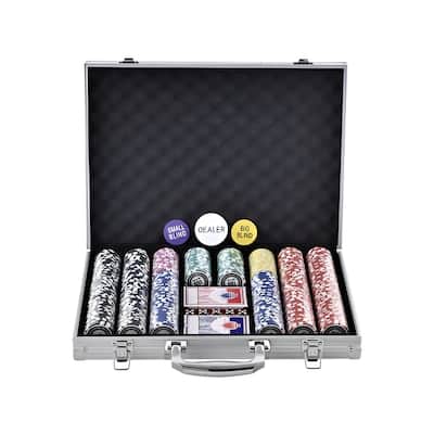 Multicolor PS Plastic Poker Chip Set, 500pcs with Aluminum Case and Cards - 15.2” L x 11.2” W x 2.5” H