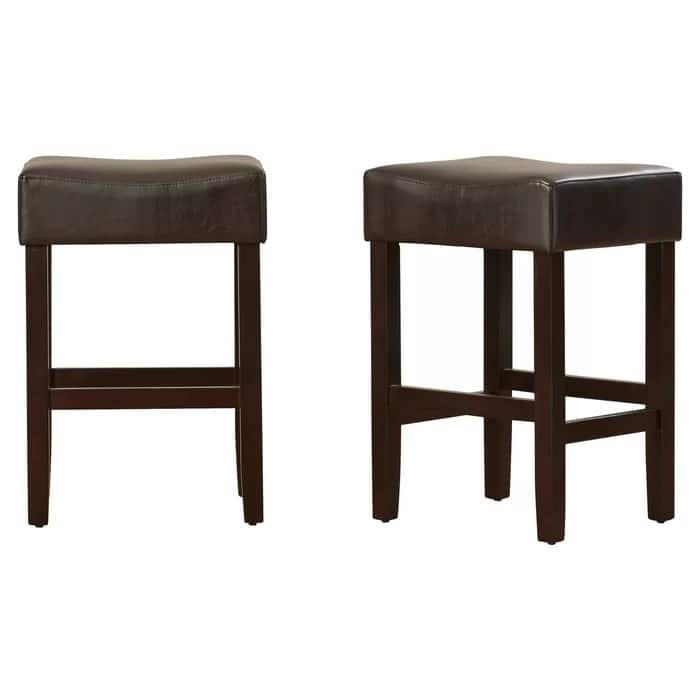 Set of 2, 26.75" Backless Leather Counter Height Barstool
