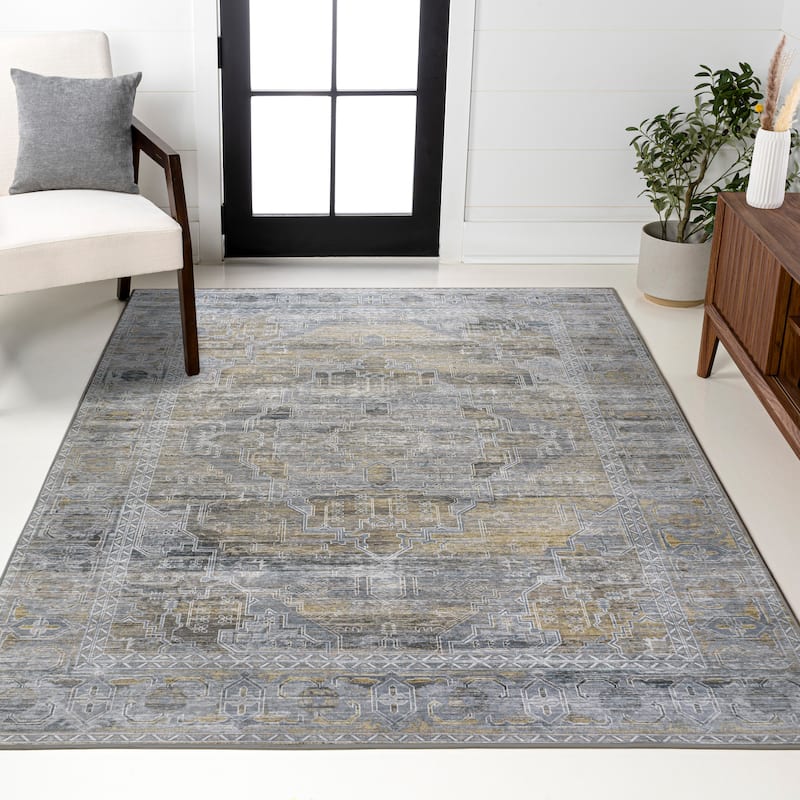 JONATHAN Y Dalyan Ornate Medallion Machine Washable Area Rug