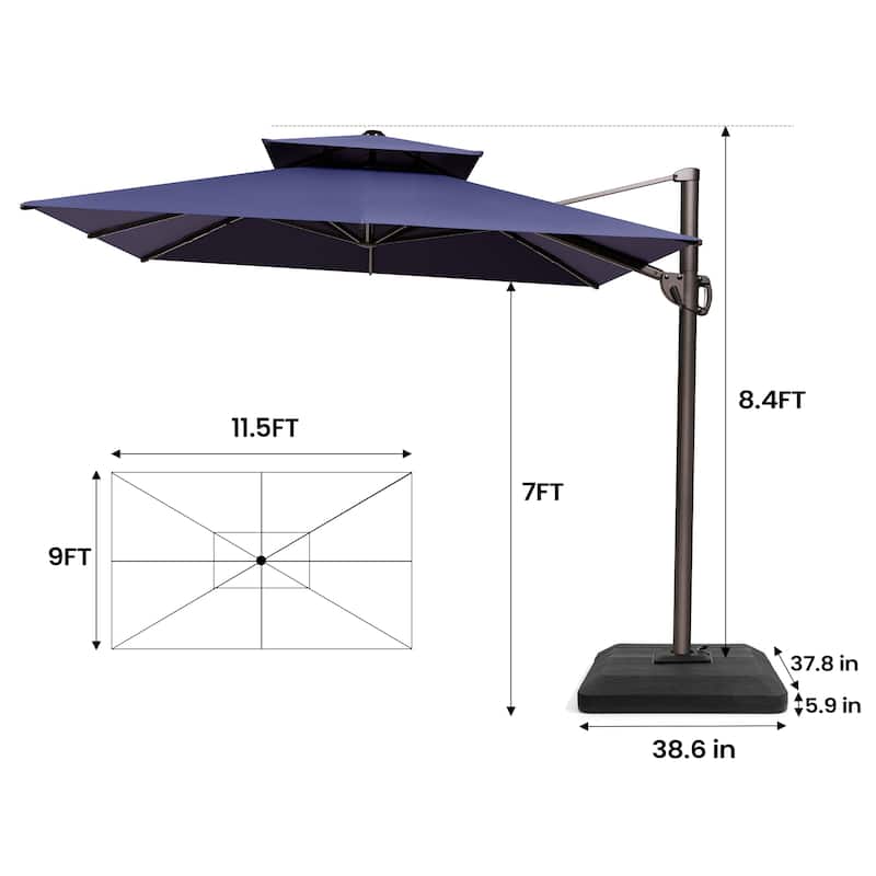 Pellebant Outdoor 9 FT x 11.5 FT Double Top Cantilever Offset Umbrella with Premium Base Stand