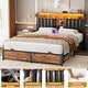 preview thumbnail 27 of 67, Upholstered Bed Frame with Storage Shelving, Platform Beds with Charge Station and LED Lights