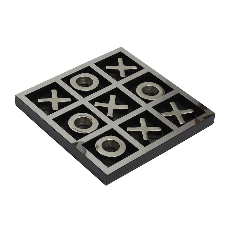 Aluminum Metal Tic Tac Toe Game Set with Black or Gold Frame - Silver or Gold - Roche River Decor - Silver - 9"W, 1"H