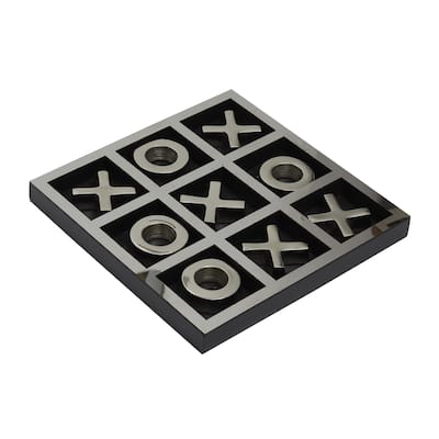 Aluminum Metal Tic Tac Toe Game Set with Black or Gold Frame - Silver or Gold - Roche River Decor