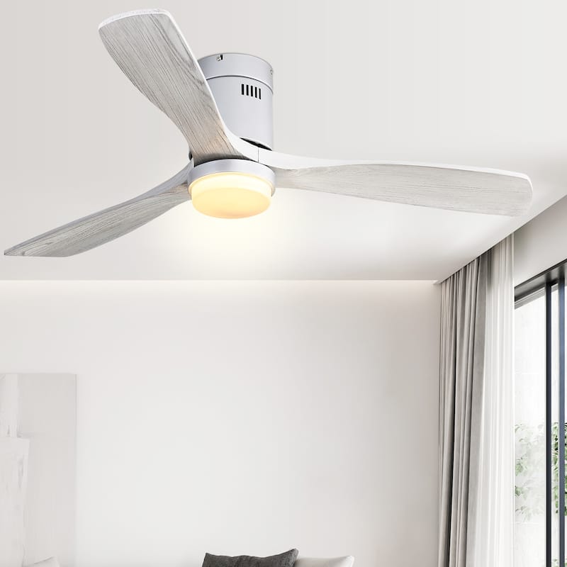 52 inch Flush Mount Ceiling Fans With/Without Lights & Remote Solid Wood Fans For Bedroom