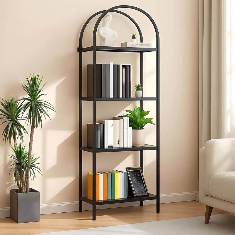 4-Tier Modern Storage Arched Display Rack, Bookshelf for Bedroom, Living Room - N/A - Black