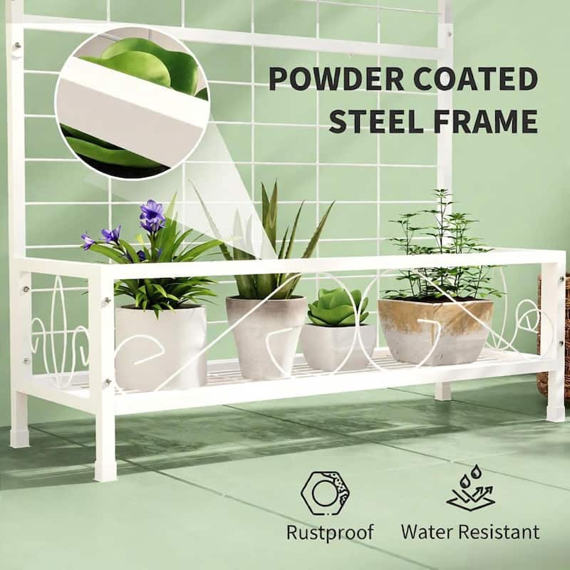 GDFStudio - Outdoor Marcellus Steel Tall Plant Stand with Trellis and Multi-Pot Holders - 74.2"H