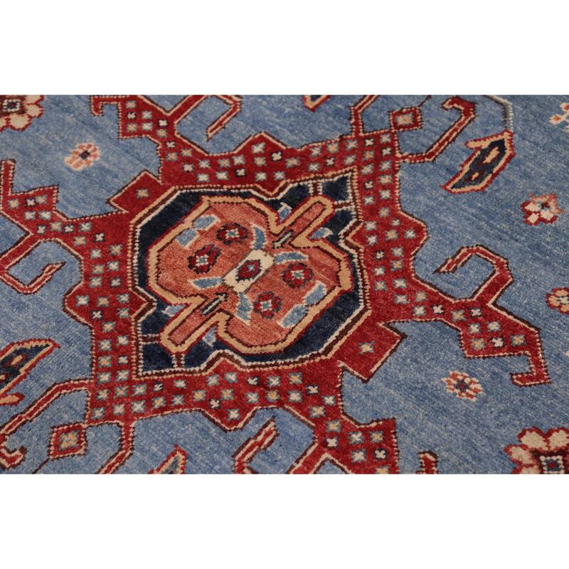 Tribal Kazak Evelin Light Blue/Red Wool Rug - 8'0'' x 9'10''