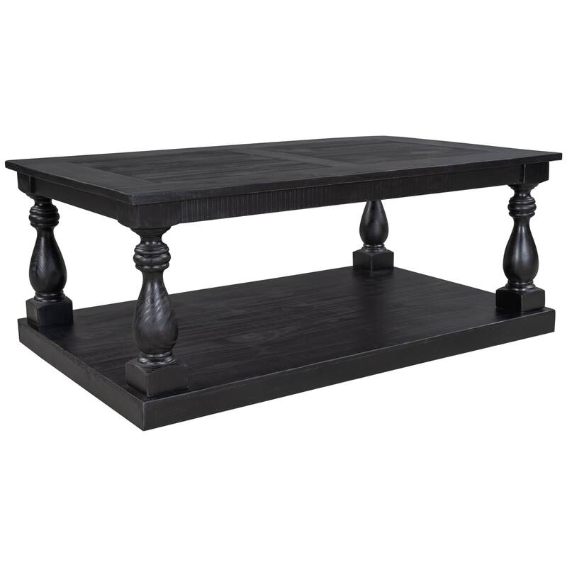 Rustic Solid Wood Floor Shelf Coffee Table with Storage
