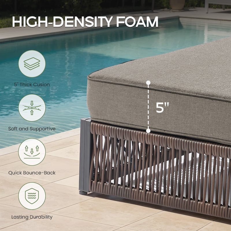 ArcoBay Brown Wicker Outdoor Patio Chaise Lounge with 5-Inch Thick Cushions and Side Table