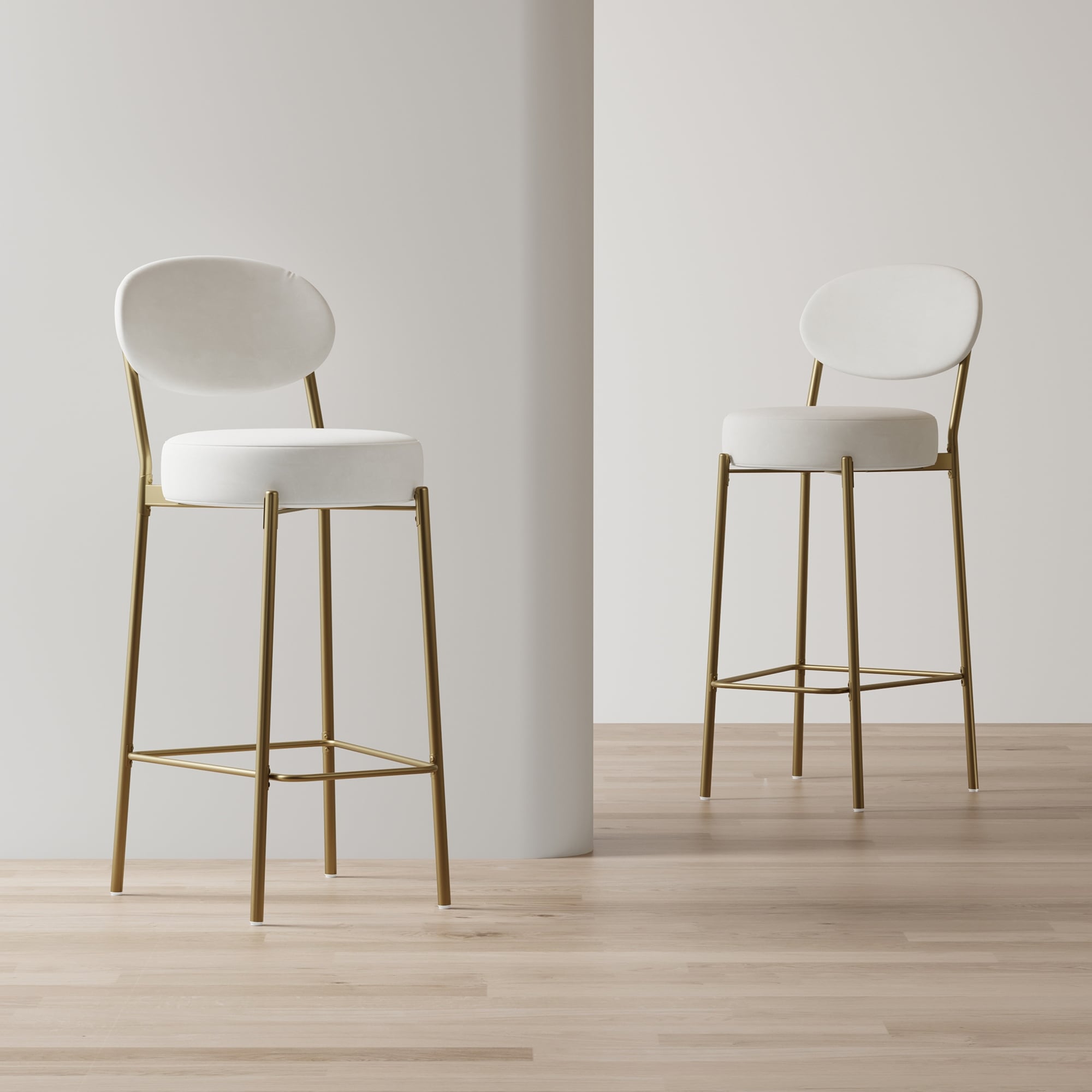 Bar Stool Set of 2, Armless Upholstered Dining Chairs with Footrest, Kitchen Counter Chairs with Back and Metal Legs