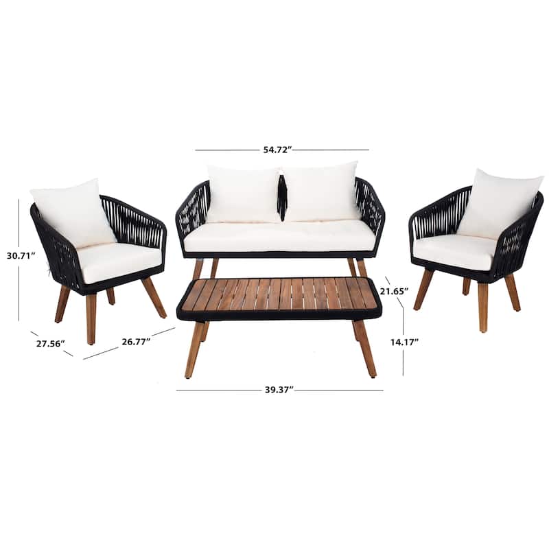SAFAVIEH Outdoor Amelie 4 Piece Coastal Patio Chat Set - 55W x 31D x 28H