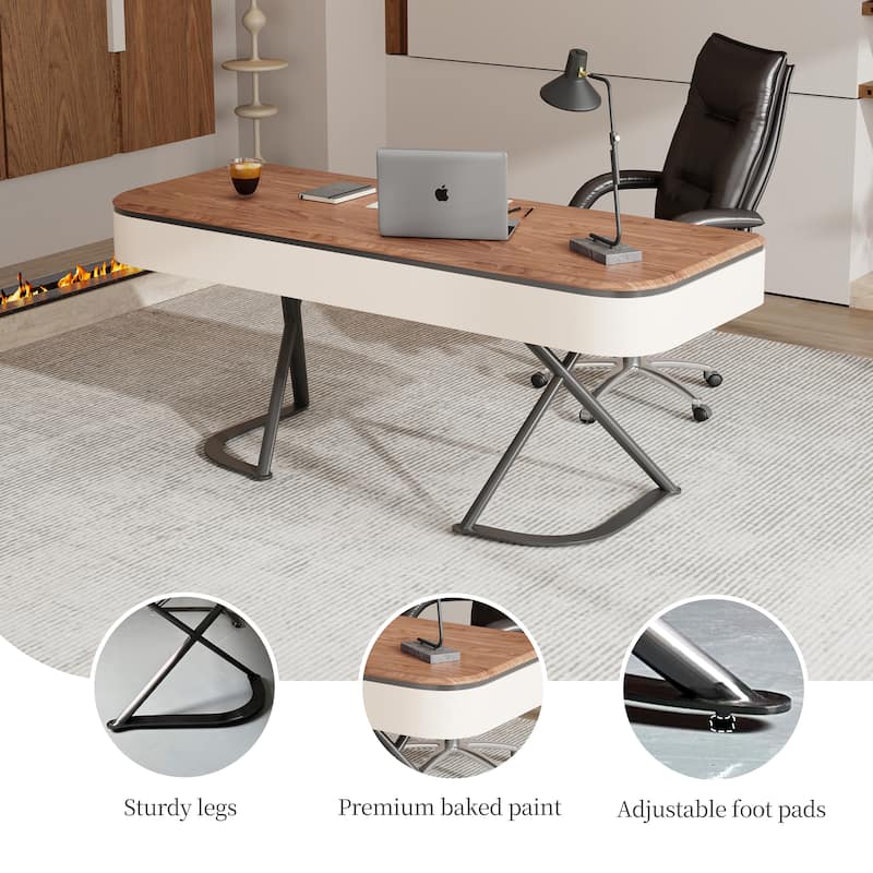 Modern 63'' Writing Desk, Brown Wood Desk,Drawers