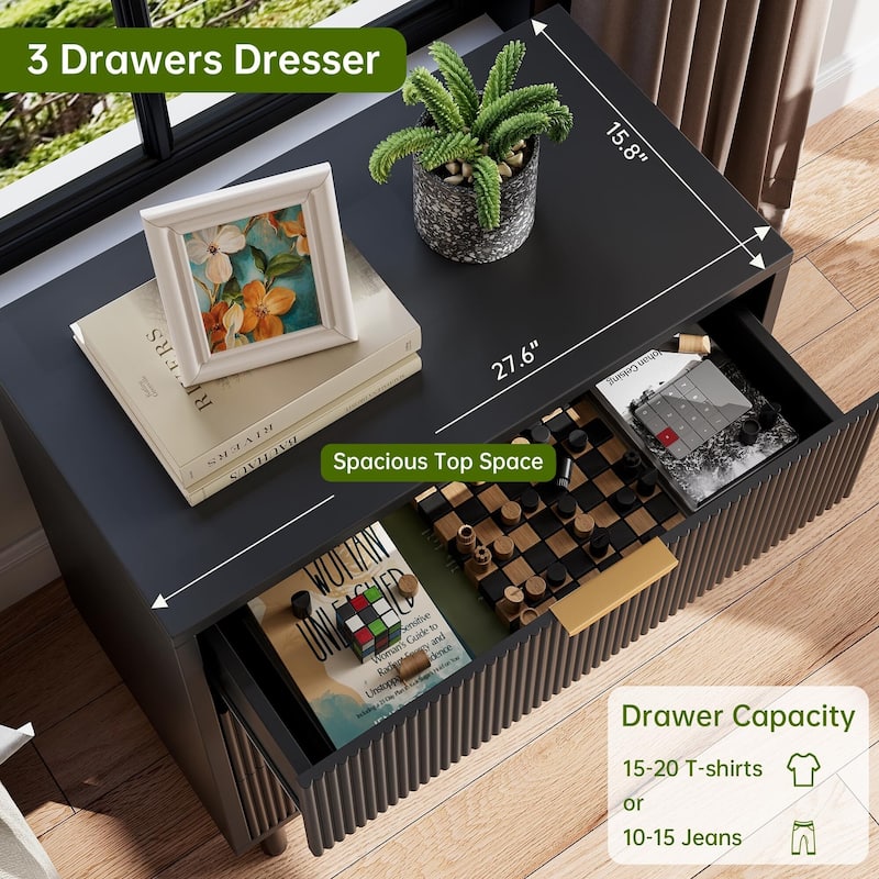 27.6'' Fluted 3 Drawer Dresser, with Anti-Tipping Device