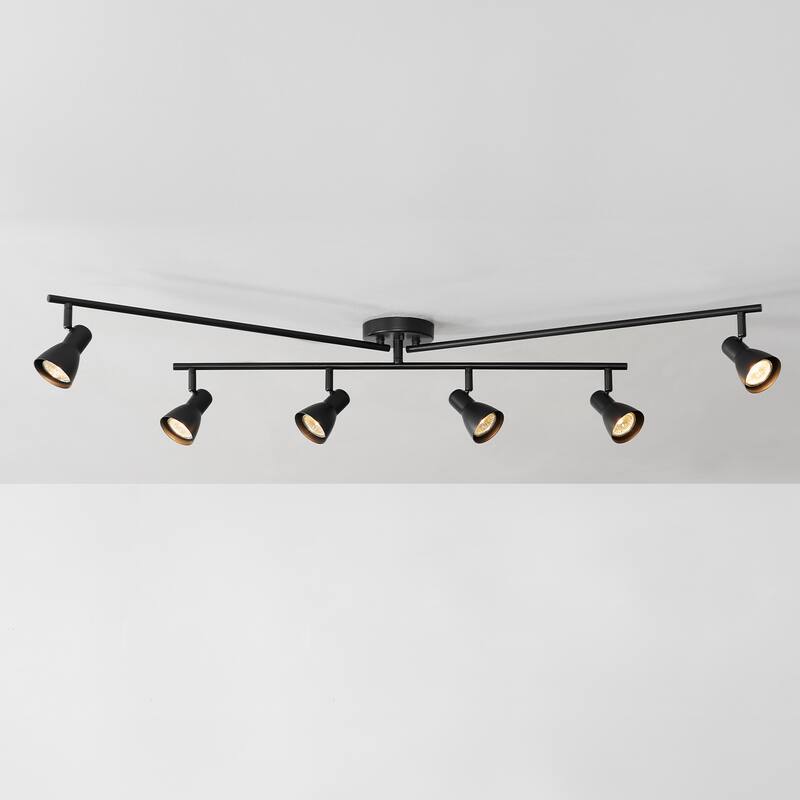 51" 6-Light Matte Black Adjustable Track Lighting with Center Swivel Bar, Moveable Outer Bars and Pivoting Track Heads - 4.7"
