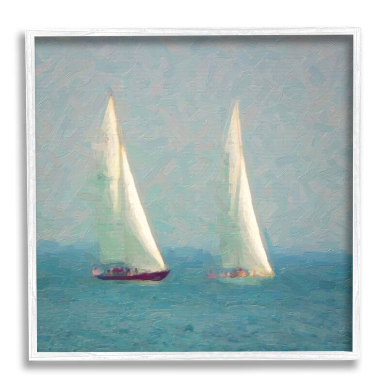 Stupell Two Sailboats Floating Foggy Ocean Weather Painting Framed Wall Art, Design by Graffitee Studios - Blue - 12 x 12 - White