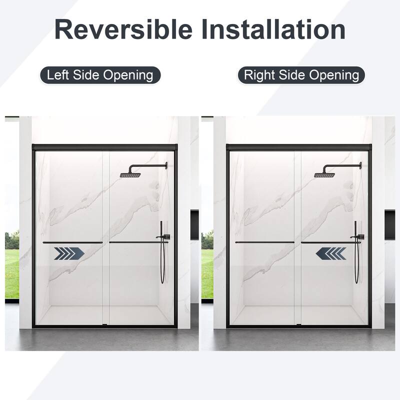 GDFStudio - Modern Semi-Frameless Double Sliding Shower Door with 1/4" SGCC Tempered Glass & Stainless Steel Handle