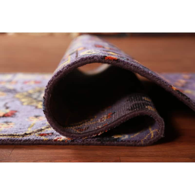 Hand Knotted Oriental 100% Wool Carpet Transitional All-Over Purples Oushak Runner Rug - 9' 10'' X 2' 7''