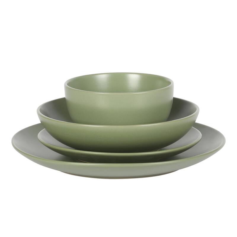 Gibson Home Queenslane 16-Piece Double Bowl Stoneware Dinnerware Set