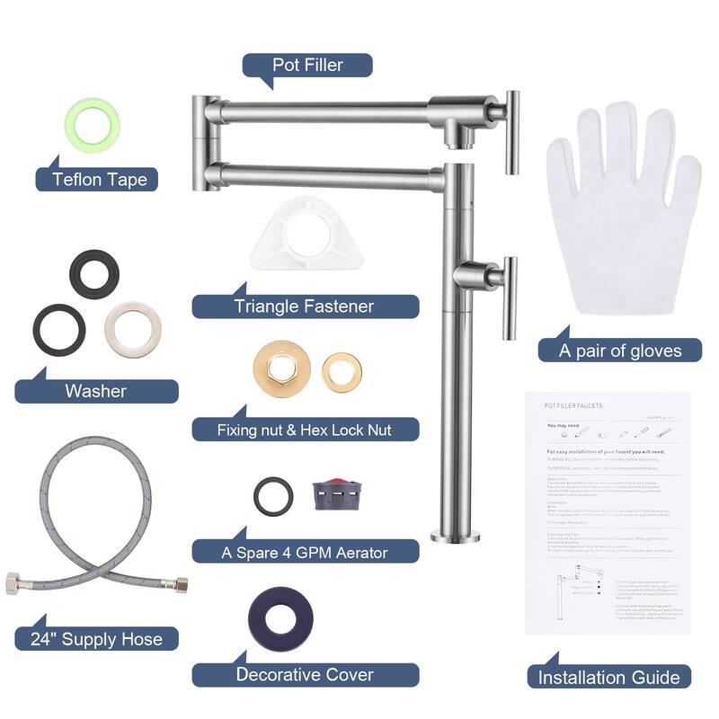 WOWOW Deck Mount Double Handle Pot Filler Faucet