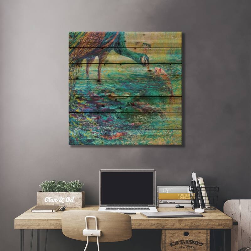 Peacock Diptych Panel II Print On Wood by Iris Scott - Multi-Color