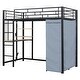 preview thumbnail 79 of 78, Full Size Metal Loft Bed with Workstation Desk, Built-In Shelves, LED Light Strip, Power Outlet & Hanging Wardrobe Storage