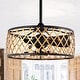 preview thumbnail 1 of 15, Annas 25 Inch Matte Black and Gold cage Finish Ceiling Lighted Fandelire with Remote