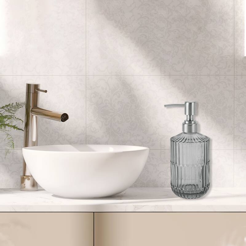 Simple Vertical Lines Soap Pump Dispenser for Bath 450ml 1 Pcs - Gray Silver Tone
