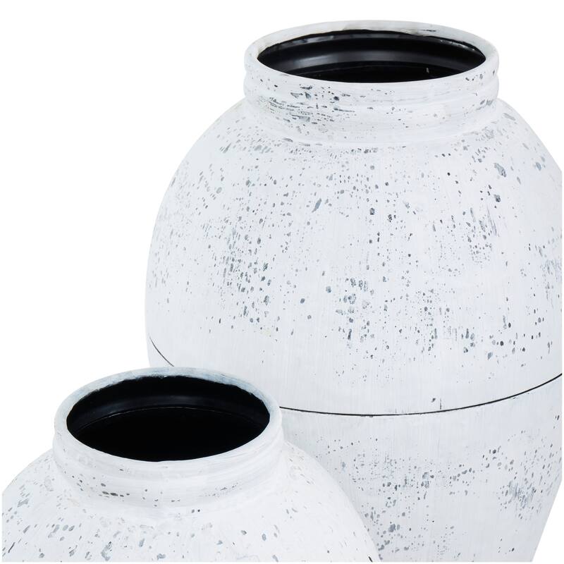 White Metal Tall Distressed Pot Floor Decorative Vase (Set of 2)