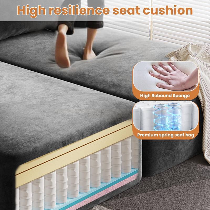 Velvet Dual Chaise Sofa Bed, Sleeper Sofa with Thicked Cushions and Throw Pillows, Deep Seat Lounge Loveseat Sofa