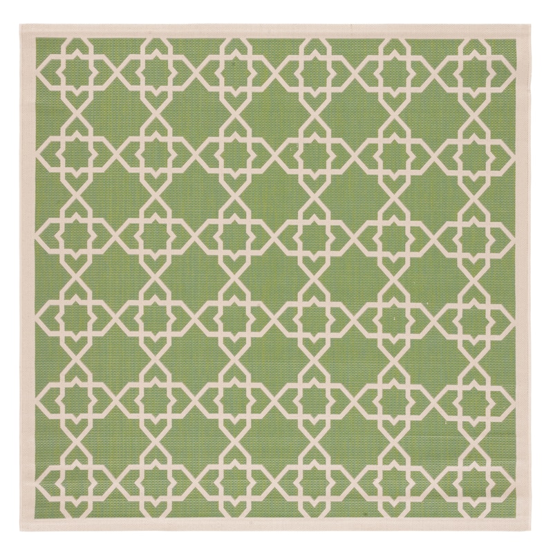 SAFAVIEH Courtyard Hanifa Trellis Indoor/ Outdoor Waterproof Patio Backyard Rug - 6'7" Square - Green/Beige