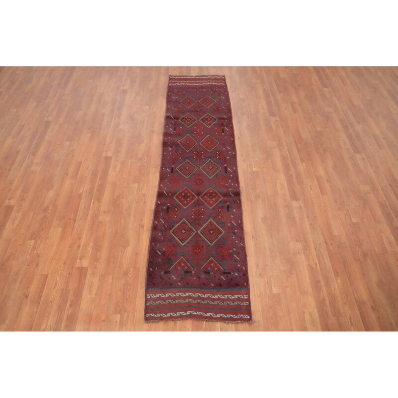 Hand Knotted Oriental 100% Wool Carpet Traditional Tribal Red Balouch Runner Rug - 8' 6'' X 2' 1''