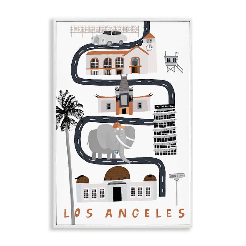 Stupell Los Angeles Whimsical Travel City Framed Giclee Art Design By Carla Daly - 20 x 30 - White